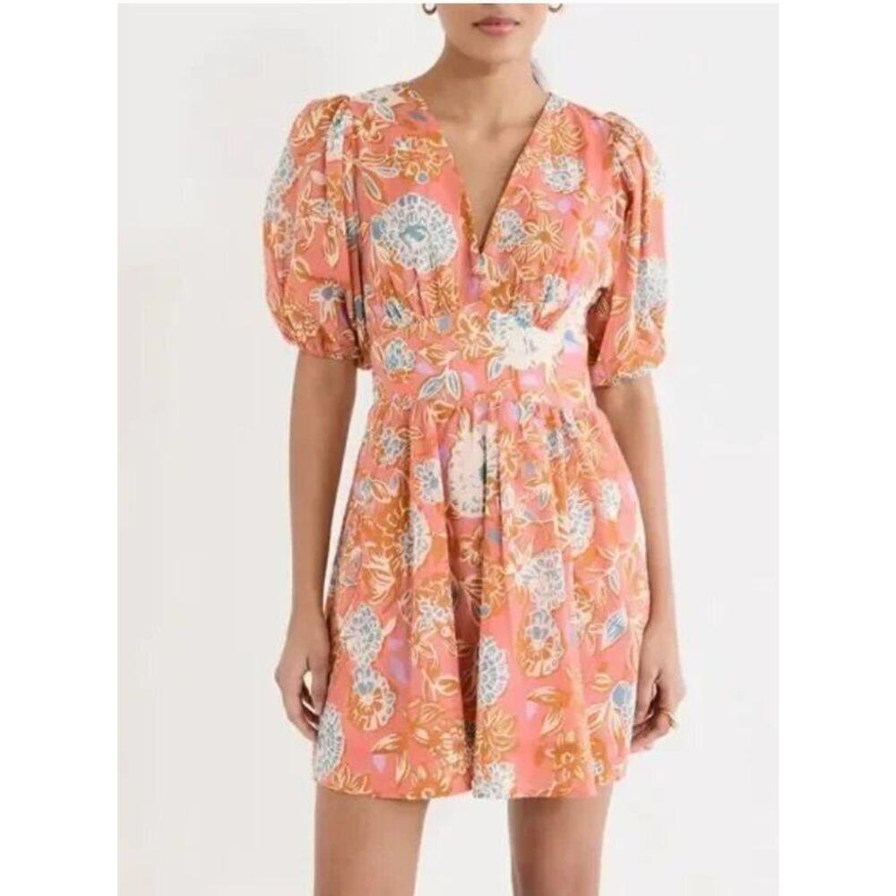 TROVATA Birds of Paradis Sz S Small Gia Dress Peach Floral NWT